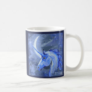 Taza del azul del unicornio de la luna