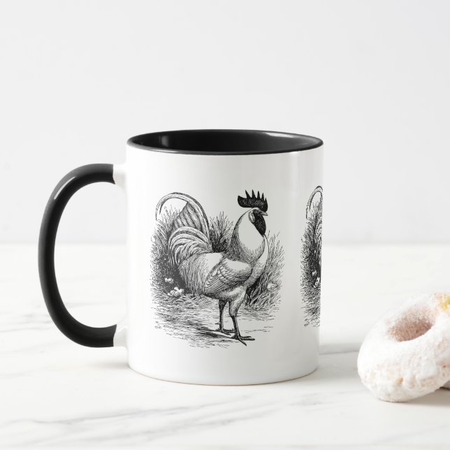 Taza del blanco del negro del gallo del país del (Con donut)