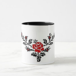Taza del bordado del rosa rojo de Vyshyvanka del