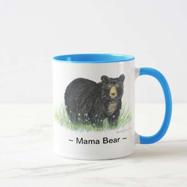 Taza del borde azul del oso negro del ~ de mamá (Derecha)