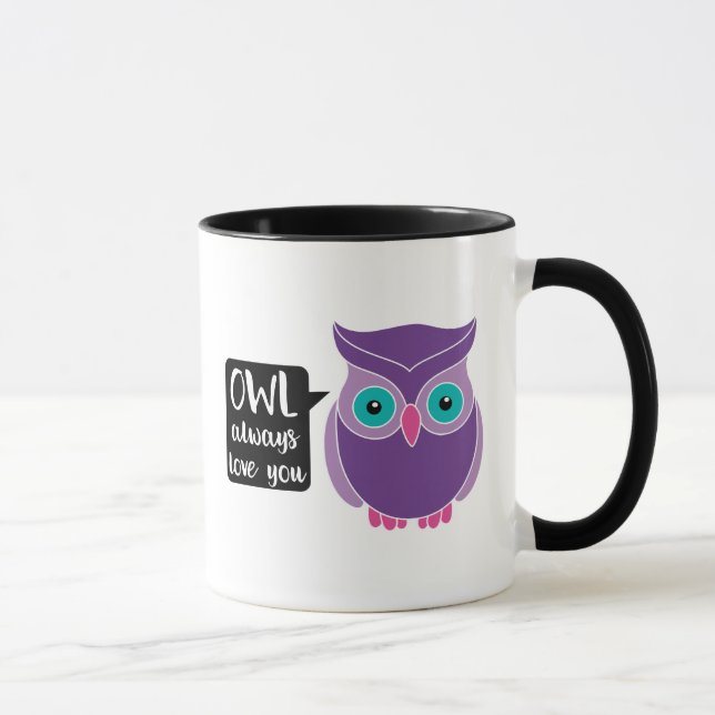 Taza Del búho amor siempre usted dibujo animado púrpura (Derecha)