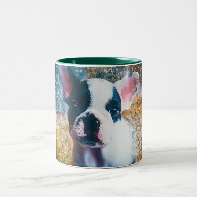 Taza del bulldog francés con verde de la (Centro)