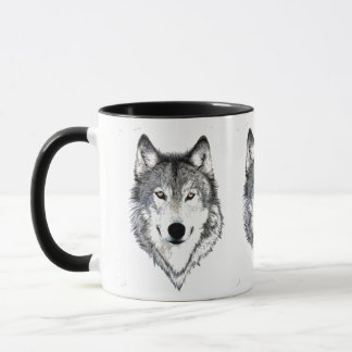 Taza del café con leche negro/del lobo