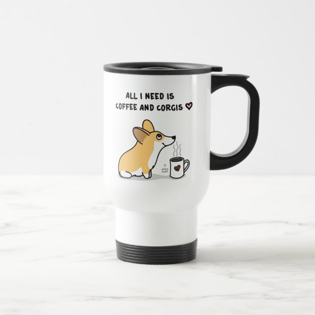 Taza del café y del viaje de los Corgis - rojo y (Derecha)