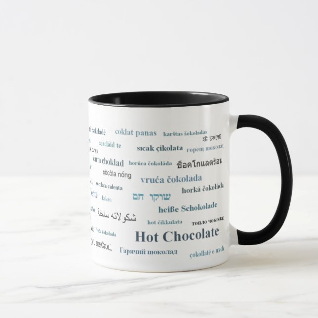Taza del chocolate caliente en otros idiomas (en (Derecha)
