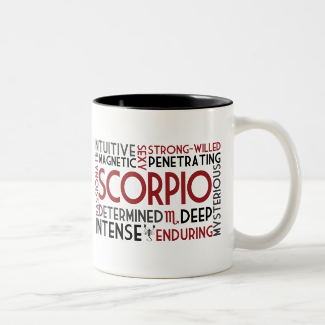 Taza del collage de la palabra del escorpión (Derecha)