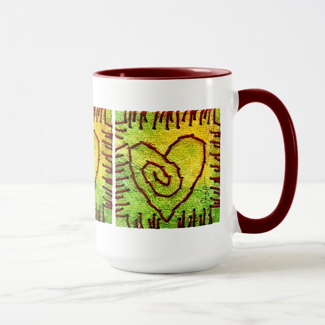 Taza del corazón - corazón cosido - rojo del verde (Derecha)