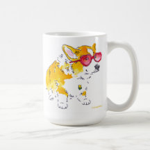 Taza del Corgi de las gafas de sol del corazón