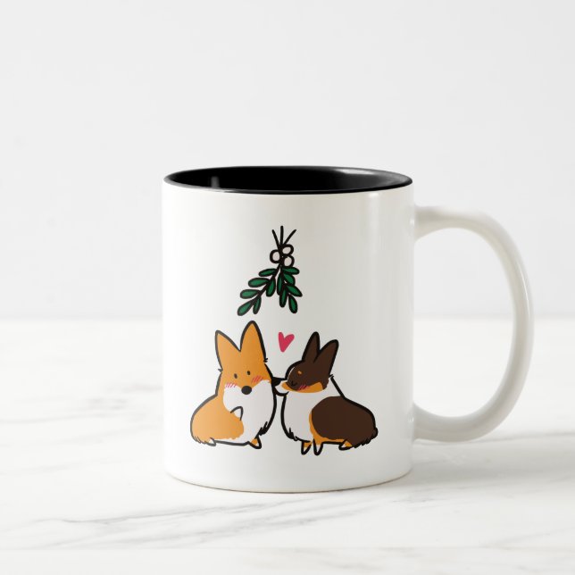 Taza del Corgi del beso del muérdago (Derecha)
