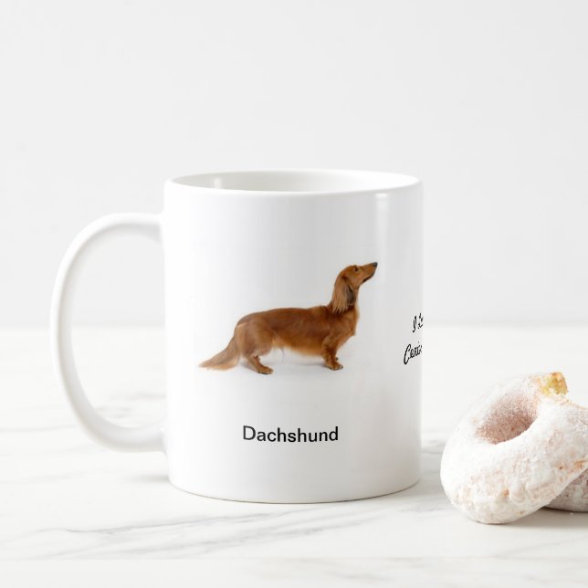 Taza del Dachshund - con dos imágenes y un adorno (Con donut)