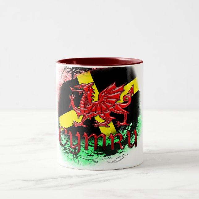 Taza del día de St David, Grunge, St David, dragón (Centro)