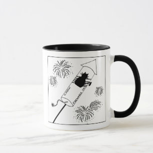 Taza del dibujo animado de los fuegos artificiales