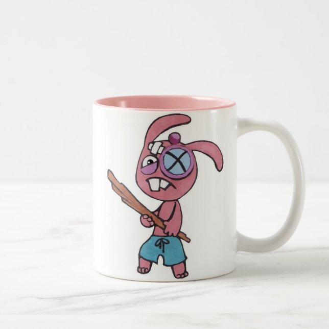 Taza del Dos-Tono del conejo que lucha 11oz (Derecha)