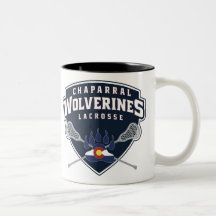 Taza del Dos-Tono del escudo de ChapLAX Wolverine
