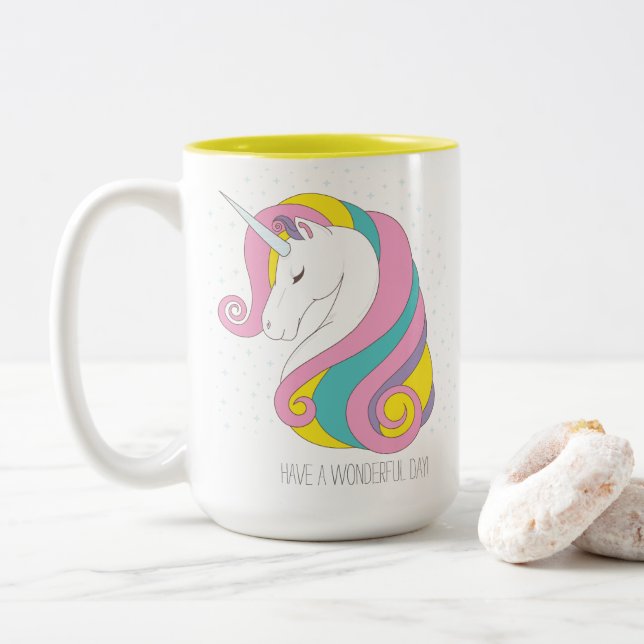 Taza del Dos-Tono del unicornio (personalícela!) (Con donut)