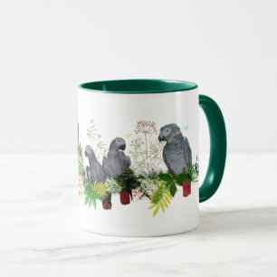 Taza del fiesta del loro del gris africano