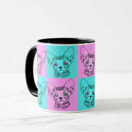 Taza del gatito de Sphynx del arte pop