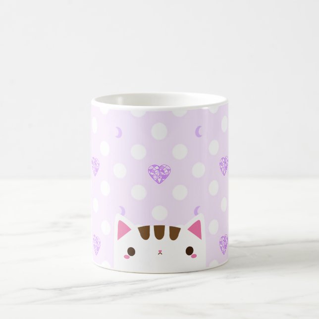 Taza del gato con los corazones y las lunas de la (Centro)