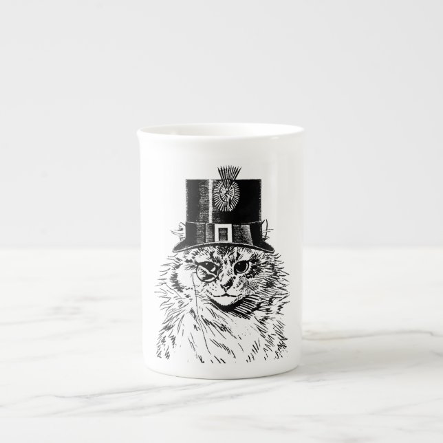 Taza del gato de Steampunk, gatito en sombrero de (Frente)