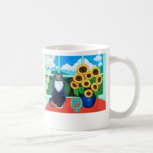 Taza del gato del girasol