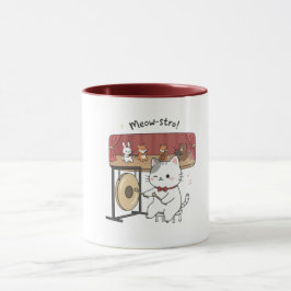 Taza del gato divertido, música y amigos