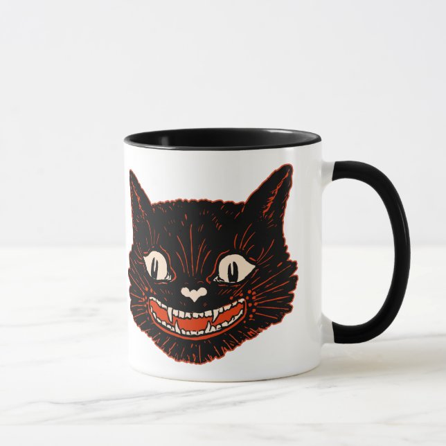 Taza del gato negro de Halloween del vintage (Derecha)