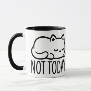 Taza del gato somnoliento minimalista "NO HOY"