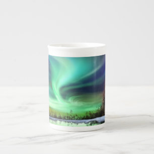 TAZA DEL HUESO DE CHINA DE LA AURORA BOREAL DE LAS