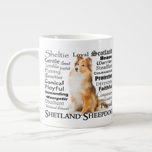 Taza del jumbo de los rasgos de Sheltie (Izquierda)