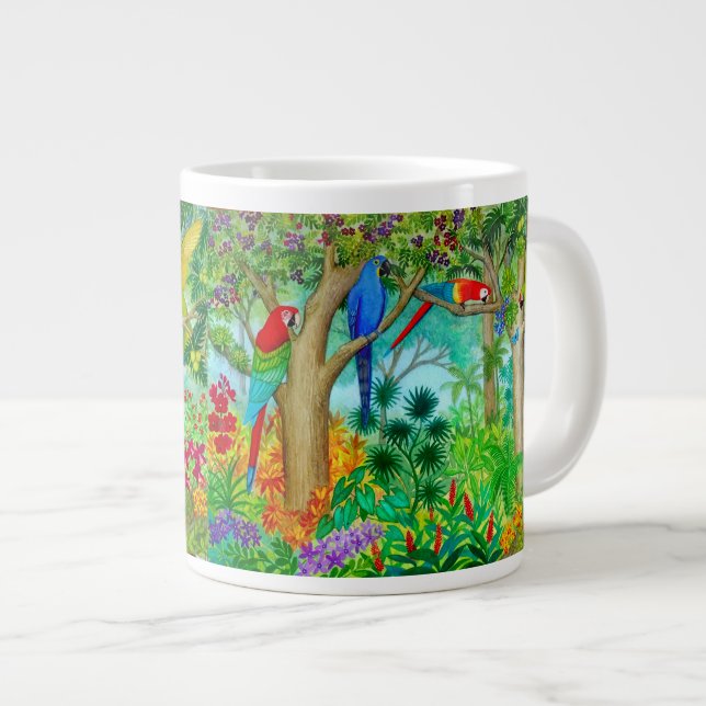 Taza del jumbo del arte de la selva del loro del (Derecha)