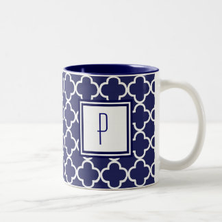 Taza del monograma de Quatrefoil de los azules