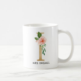 Taza del monograma, monograma floral I, regalo de