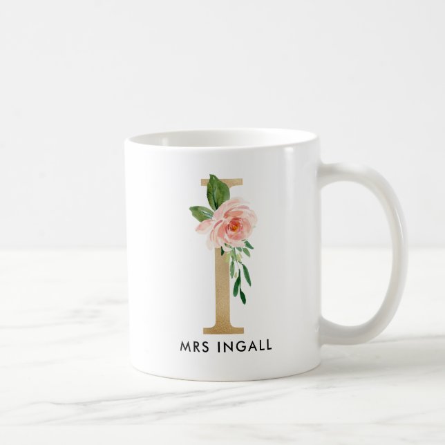 Taza del monograma, monograma floral I, regalo de (Derecha)
