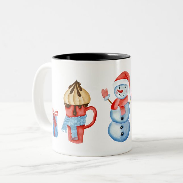 Taza del muñeco de nieve de Navidad feliz (Anverso izquierdo)