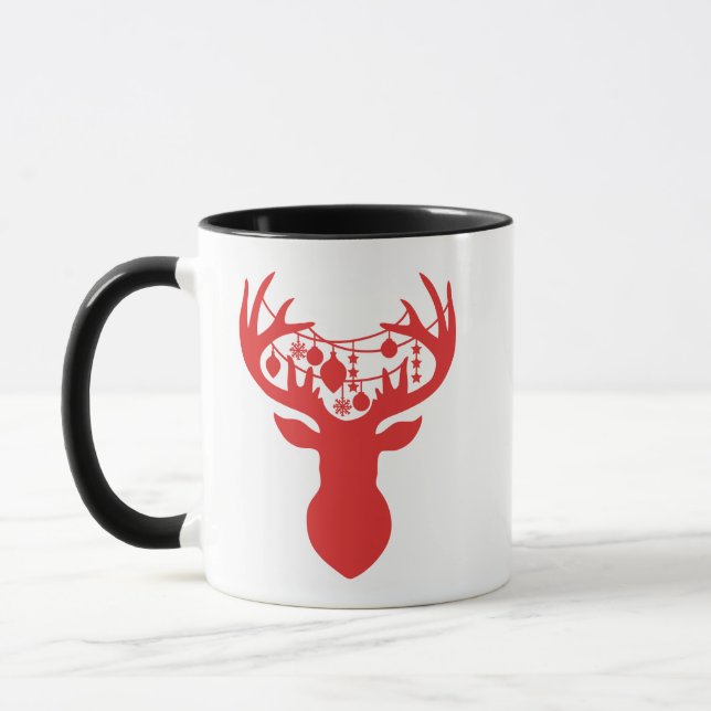 Taza del navidad con los ornamentos en reno (Izquierda)