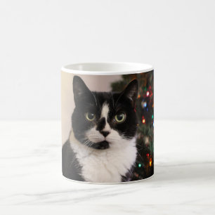 Taza del navidad del gato del smoking