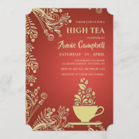 Taza del oro de invitación del té