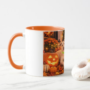Taza del perro y la calabaza de Halloween feliz