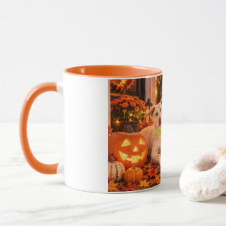 Taza del perro y la calabaza de Halloween feliz