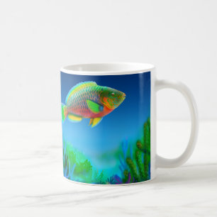 Taza del pez papagayo del arrecife de coral