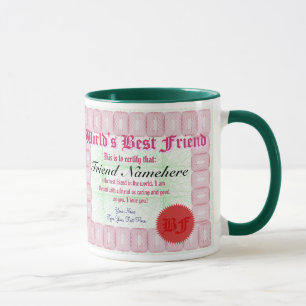Taza del premio del certificado del mejor amigo