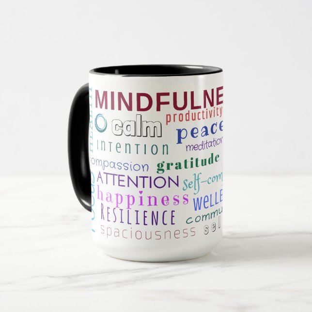 Taza del revoltijo de la palabra del Mindfulness (Anverso izquierdo)