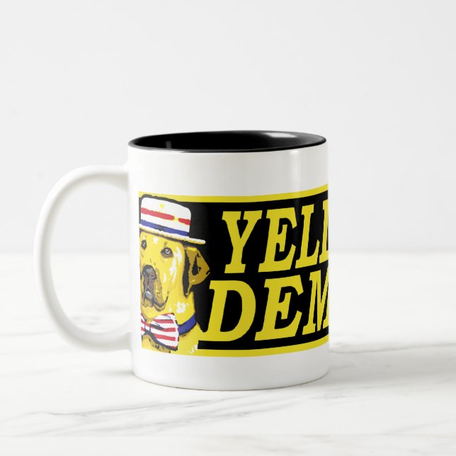 Taza del Rótulo de Demócrata del perro amarillo (Izquierda)