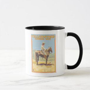 Taza Del vaquero nacional de Yellowstone a caballo -