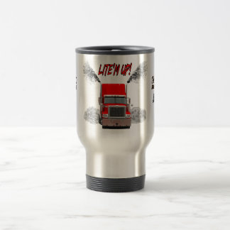 Taza del viaje con "LITE'M PARA ARRIBA!" diseño