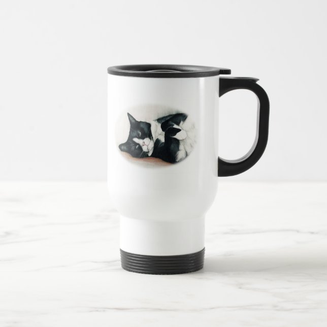 Taza del viaje del arte del gato del smoking (Derecha)