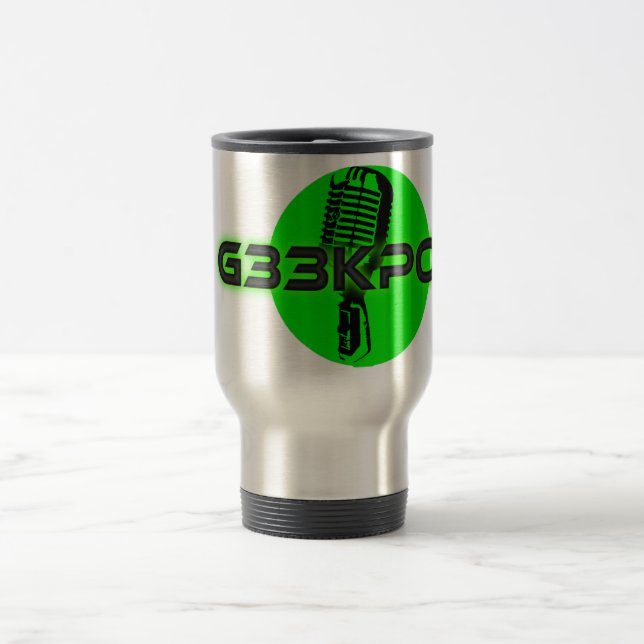 Taza del viaje del logotipo de G33kpod (Centro)