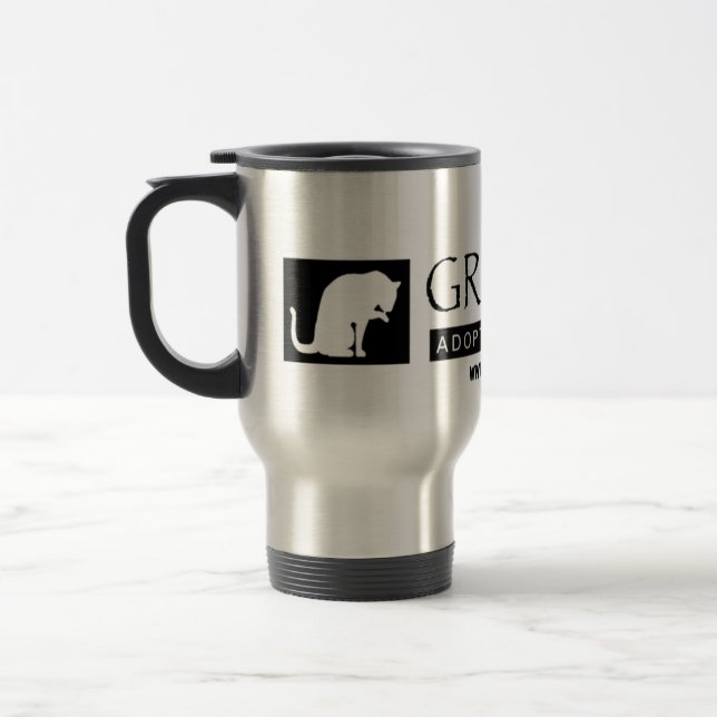 Taza del viaje del logotipo del rescate del gato (Izquierda)