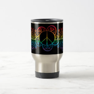 Taza del viaje del signo de la paz del arco iris
