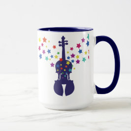 Taza del violín y de café de las estrellas